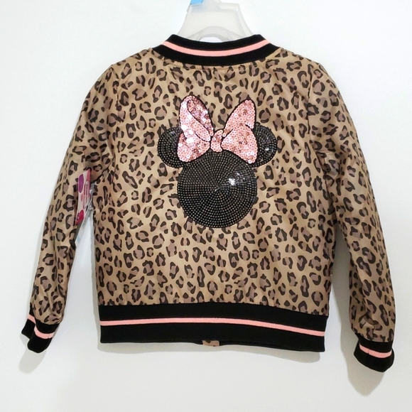 Girls Disney Junior MINNIE Mouse Leopard Print Jacket & Pink Tee Shirt Set - Picture 3 of 12
